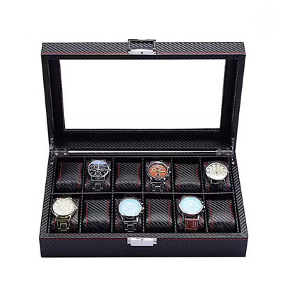 Boîte à montre douze montres style carbone