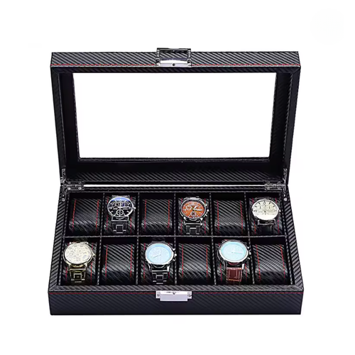 Boîte à montre douze montres style carbone