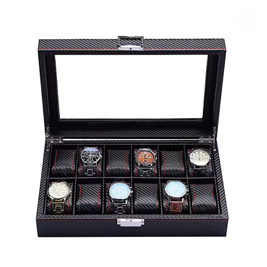 Boîte à montre douze montres style carbone
