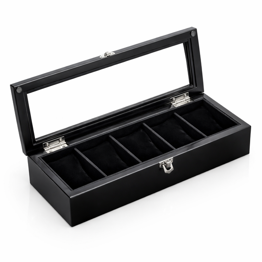 Boîte à montre homme noire cinq montres