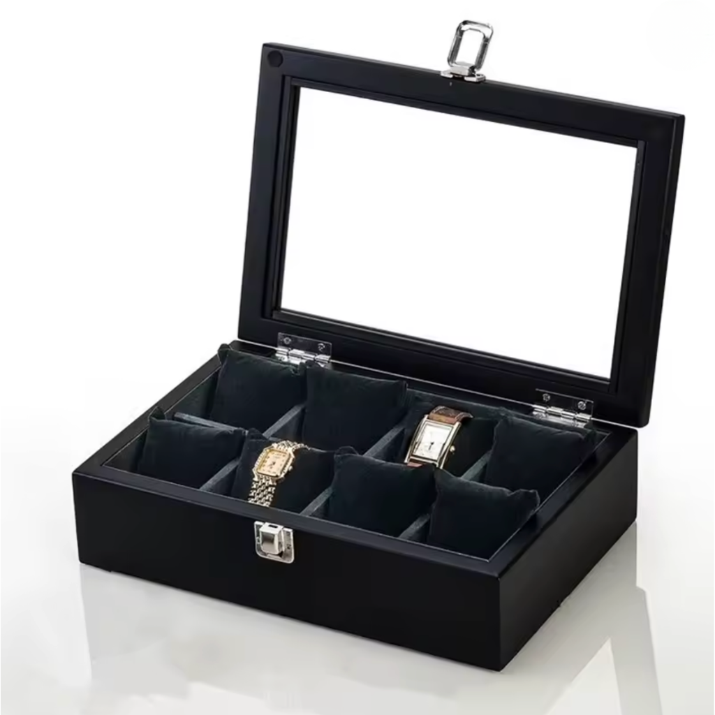 Boîte à montre noire huit montres