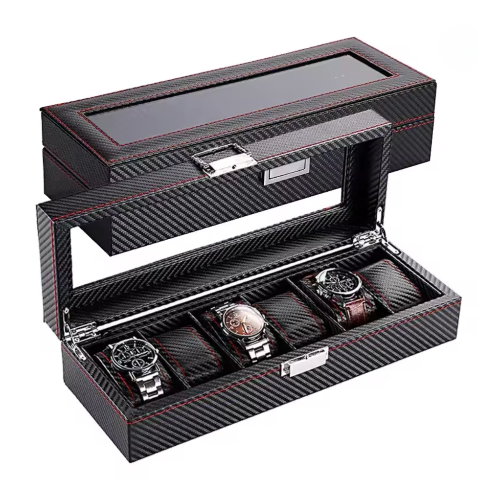 Boîte à montre six montres style carbone