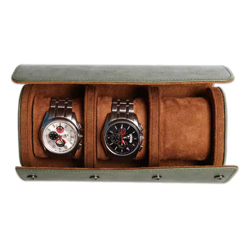 étui à montre kaki trois montres