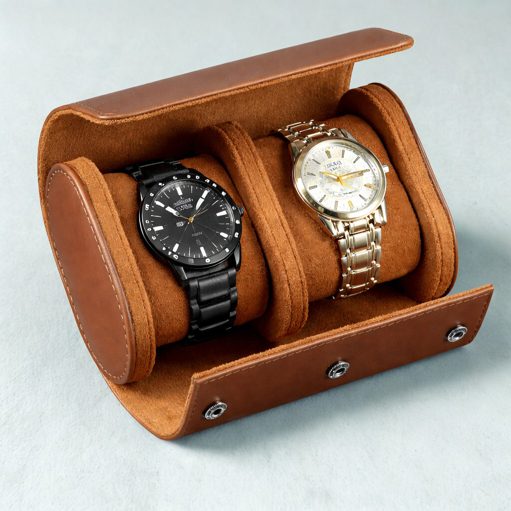 étui pour montre marron 2 montres